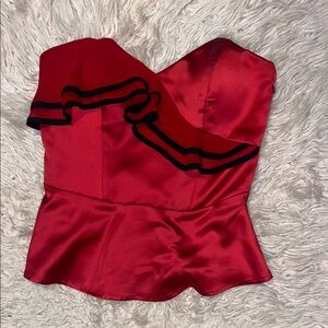 Bebe Red Satin Strapless Top Size Small – Peplum, Elegant & Chic